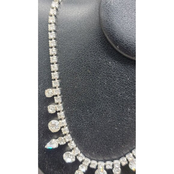 Vintage Garne Jewelry Rhinestone Choker Necklace 15" Clear Prong Set Stones - Picture 5 of 7